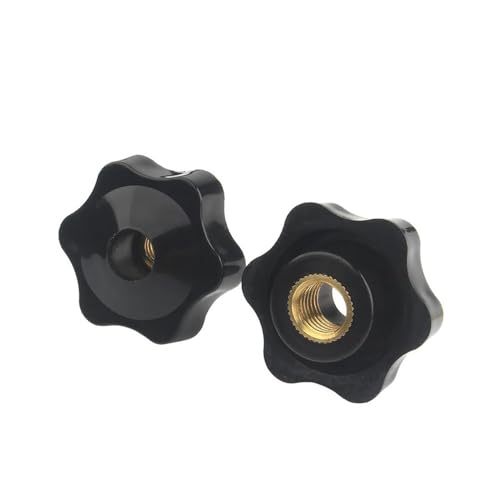 RWRAPS 5/10/15pcs M4 M5 M6 M8 M10 M12 Clamp Knob Handle Nuts Plum Hand Adjust Thread Star Black Manual Thumb Clamping Through Nuts Hardware Nut(Through Hole,M12(Head 48mm) 5pcs)