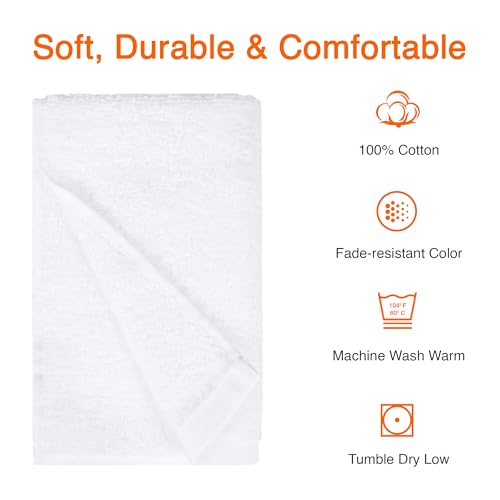Amazon Basics Soft and Thick Cotton Hand Towels for Bath, Kitchen, Gym, 16 x 26 in, White, 12-Pack view 2