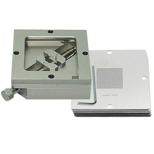 Plantilla BGA de 90 mm con 10 plantillas para soldadura resistente, abrazadera de soporte de plantilla de metal plateado compatible con herramientas de desoldadura PCB