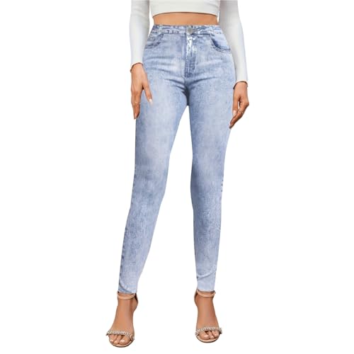 Gellmall Damen High Waist Jeggings Jeansoptik Leggings Elastic Jeans Frauen Lange Skinny Hosen Treggings Yogahose Fitnesshose L