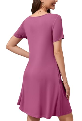 Image of WEACZZY Summer Dresses for Women 2026 V-Neck Casual T Shirt Dress Loose Short Sleeve Flowy Dresses with Pockets