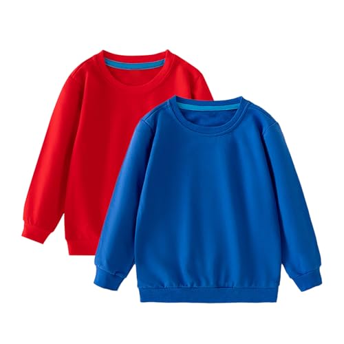 2 Pack Sweatshirt Boys Girls Crewneck Long Sleeve Sweatshirts Fall Trendy Comfy Solid Color Basic Pullover Tops