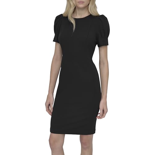 Image of DKNY Women's Short Puff Sleeve Knee Length Sheath Dress with Exposed Back Zipper