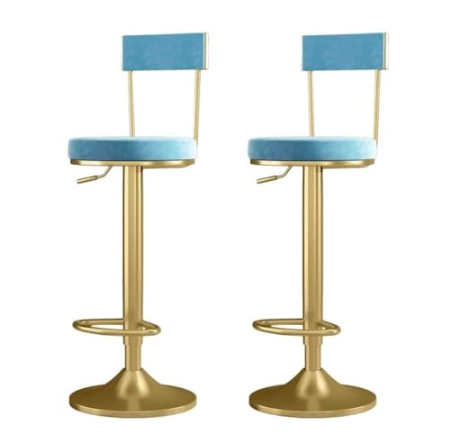 Taburete Cocina Sillas De Barra Giratorias, Juego De 2 Taburetes De Bar, Silla De Bar De Lujo Con Luz Nórdica, Respaldo Para El Hogar, Silla Alta Redonda Ajustable En Altura Taburete Bar(Blue-B,Sittin