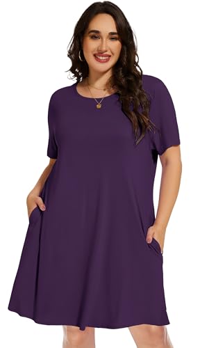 Image of elescat Plus Size Summer Dresses for Women Casual Short Sleeve Pockets Loose Oversized T Shirt Sundress 2026