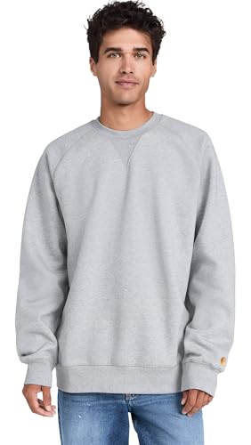CARHARTT WIP Men's Chase Crewneck Sweatshirt, Grey Heather/Gold, S