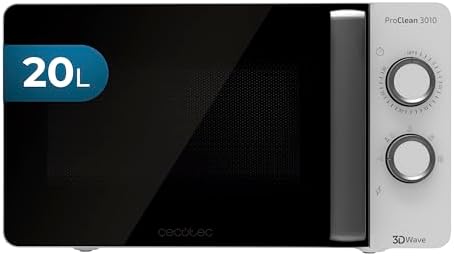 Cecotec Microondas ProClean 3010. 700 W, 20 L de capacidad, Revestimiento Ready2Clean, Tecnología 3DWave, Modo Descongelación, 6 Niveles de Potencia, Temporizador 30 mins