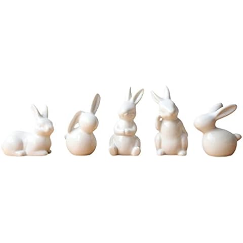 VOSAREA 5St. Kaninchen Figur Statue Keramik Porzellan Hase Modell Skulptur Ornament Tierfigur Dekofigur Cover