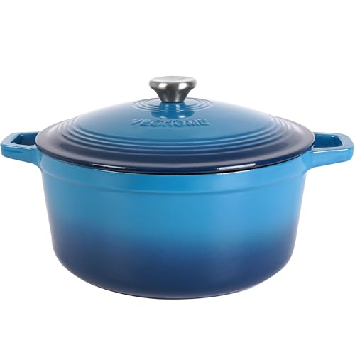 Cocotte Fonte Émaillée VeoHome 6L, Faitout Ultra Résistant,Marmite Compatible Induction/Gaz/Four, Cuisson Homogène, Saveurs Authentiques, Couvercle Relief (Bleu, Ronde 6 Litres (28 cm))