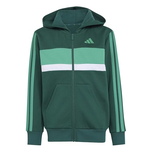 Image of adidas Unisex Kids Seasonal Essentials Tiberio 3 Stripes Fleece Track_Suit, collegiate green/court green/white, 11-12 Years