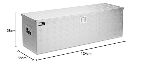 MSW Alubox abschließbar Werkzeugkasten ATB-1230 Deichselbox 150 L Transportbox Metallbox mit Deckel Riffelblech 124 x 38 x 38 cm Aluminiumbox