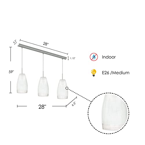 Eglo Crash 3-Light Pendant Hanging Lighting Fixture With Crackle Glass Shades For Kitchen Island, Hallway, And Dining Room, 59-Inch, Matte Nickel #TOP6