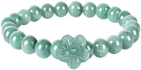 Real Jade bracelet for Women, Natural Jadeite Handmade Carved Peach Blossom Stretch Beaded Beads Jade Bangle Jewelry, Stress Relief Feng Shui Prosperity Blue-Green Jades bracelets,for