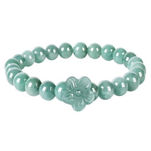 Real Jade bracelet for Women, Natural Jadeite Handmade Carved Peach Blossom Stretch Beaded Beads Jade Bangle Jewelry, Stress Relief Feng Shui Prosperity Blue-Green Jades bracelets,for Valentine's,Mother,Christmas