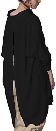 Amazon シャツ レディース トップス 長袖 ブラウス バックリボン バックオープン ゆる レイヤード ドルマン ロングシャツ 大きいサイズ 透け シースルー シアー 夏 ブラック シャツ ブラウス 通販