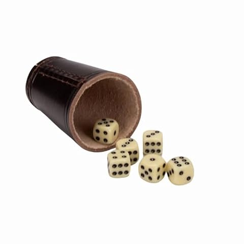 GICO Wysokiej jakości kubek w kostkę (prawdziwa skóra) standard (9 cm) brązowy z 6 kostkami - 5905