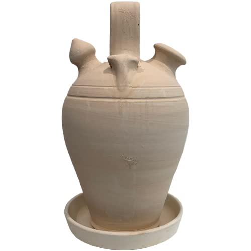 Botijo Español 3L de Cerámica con Plato Incluido (Hecho a Mano) Producto Fabricado en España (Porron, búcaro)