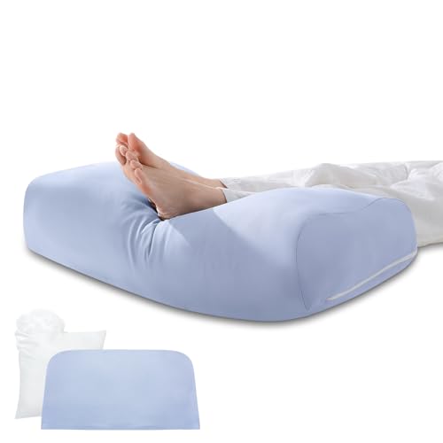 日和葉(HIYORIBA) 足枕 就寝用 【日本企画】 ジャジー素材 【補充綿付+高さ調節可能】二重洗えるカバー設計 整体師推奨 むくみ 反り腰 フットレスト 快眠サポート ふくらはぎケア ランバーサポート ブルー