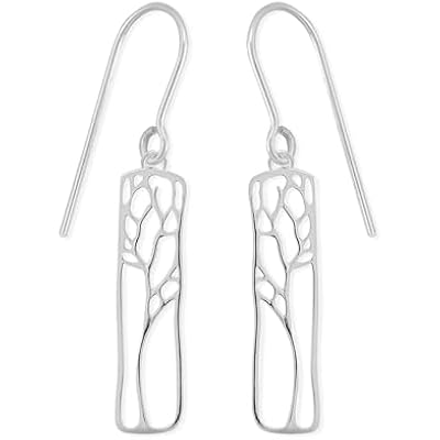Boma Jewelry Sterling Silver Rectangle Tree Silhouette Dangle Earrings