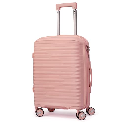 Mala De Bordo 10Kg Polipropileno Medidas 55x35x25 Padrão Anac Mala De Viagem Pequena De Mão 4 Rodas Duplas 360° Cadeado Segredo Zíper Antifurto Rígida Leve (ROSA CLARO, Pequeno)