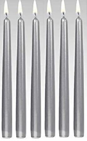 Kuber Selection Pack of 6 Pcs 9.5 Inch Designer Premium Silver Taper Pillar Candle 9.5 inch Long for Party,Daily use, Candle (Pack of 6 Pcs, Silver)