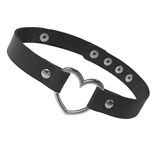 Collier goth doux noir réglable en PU avec chaîne et pendentif cœur anti-irritation