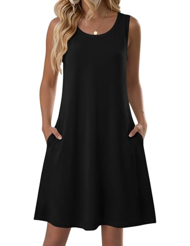 Zeagoo Vestido Negro para Mujer Vestidos de Verano sin Mangas Vestido Camiseta Playa Negro L