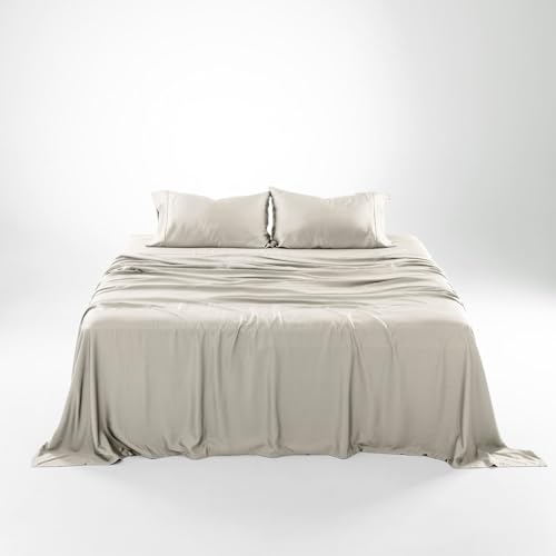 Image of Olive + Crate Tencel Lyocell Eucalyptus Sheets King Size - Cooling Tencel Sheets for Hot Sleepers with 18 Inch Deep Pocket Fit - Beige 4-Piece Set