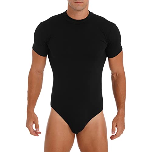 Nyeemya Camiseta Interior Deportiva Hombres Mono Ajustado Manga Corta para Hombre Maillot Leotardo Gimnasia Ropa Interior Body Bodysuit Negro L