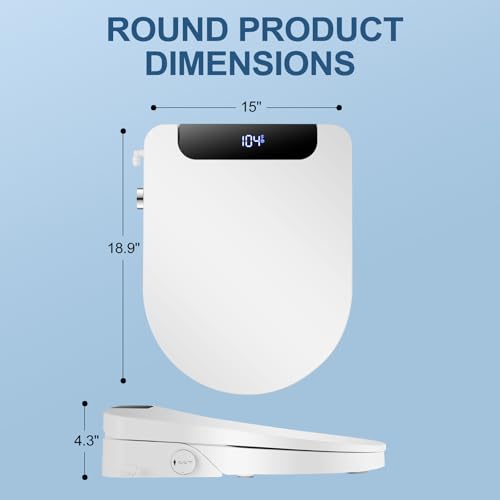 Image of Electric Bidet Toilet Seat, Warm Water with Air Dryer, Heated Seat and Slow Close Lid, Front and Rear Wash, LED Nightlight, Wireless Remote, Round, 102D