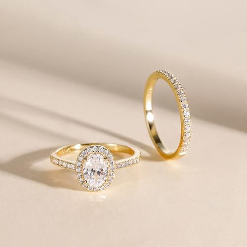 Image of EAMTI 1.5CT 925 Sterling Silver Cubic Zirconia Bridal Rings Sets Oval Cut CZ Engagement Rings Wedding Band For Women Size 4-10