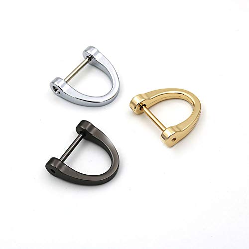 Luckycivia 12 Pcs D-Rings, Horseshoe Shape D Ring, U Shape D Rings, Screw in Shackle Semicircle D Ring, with Small Screwdriver for DIY Leather Craft Accessories, Silver Black and Gold (1x1 inches)