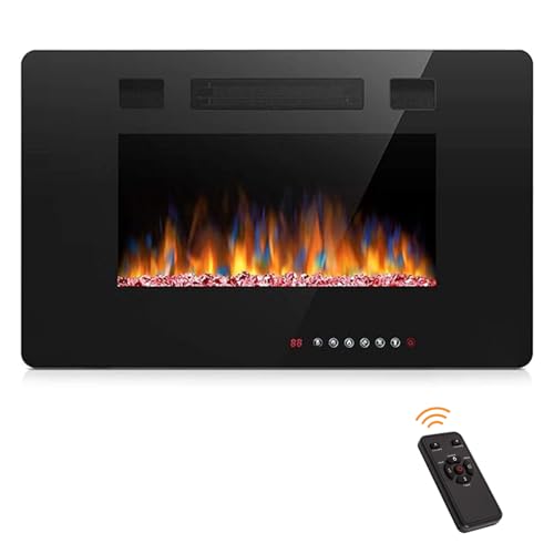 Joy Pebble 30 inch Electric Fireplace Inserts, in-Wall Recessed and Wall Mounted 750/1500W Fireplace Heater, Touch Screen, Remote Control with Timer, Adjustable Flame Color and Speed
