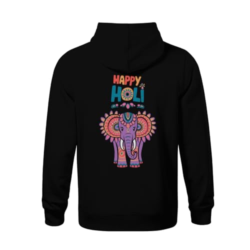Kids Vintage Happy Holi Colors Festival Spring Elephant Boys Girls Lightweight Kangaroo Pocket Fleece Hoodies3