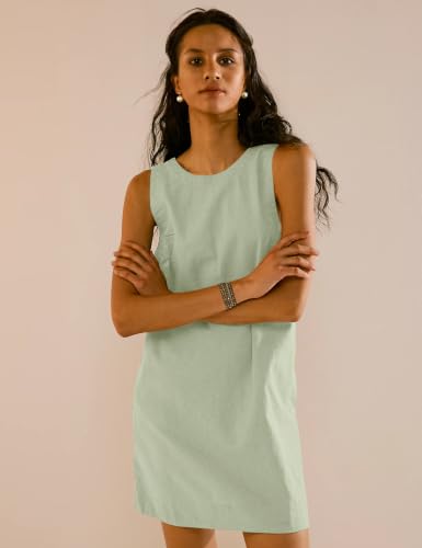 Image of VIUTIL Womens Summer Linen Mini Dress Boat Neck Low Back Sleeveless Tank Dresses with Pockets 2026 Vacation Outfits