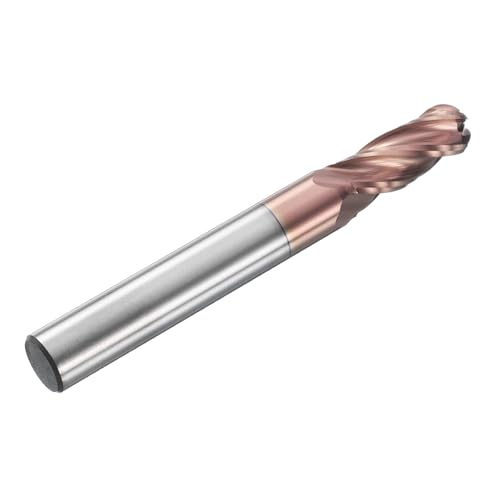 Image of HARFINGTON Ball Nose End Mill 4 Flute 9 /32 inch Diameter 5 /16 inch Shank Tungsten Carbide TIN Coated Spiral CNC Router Bits 3 /4 inch Cutting Length Single End Ball for Carving Engraving Grinding