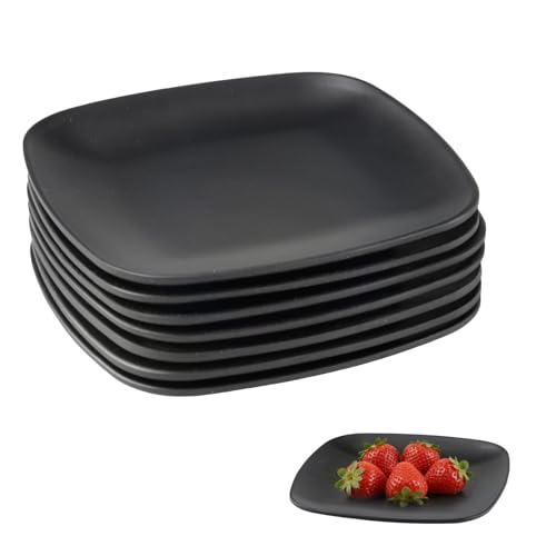 WakiHong 8 pièces Assiettes à Dessert Noires Assiettes Rectangulaires en Mélamine,14×14 cm,pour pizza,pâtes,pain,snacks,salade,healthy Vaisselle...