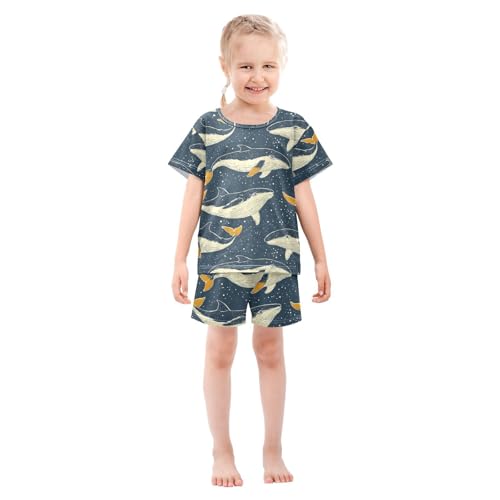 ALAZA Whale Starry Star Pajamas Set Short Sleeve Cotton Sleepwear Summer Pjs 2 Piece 5-14Y3