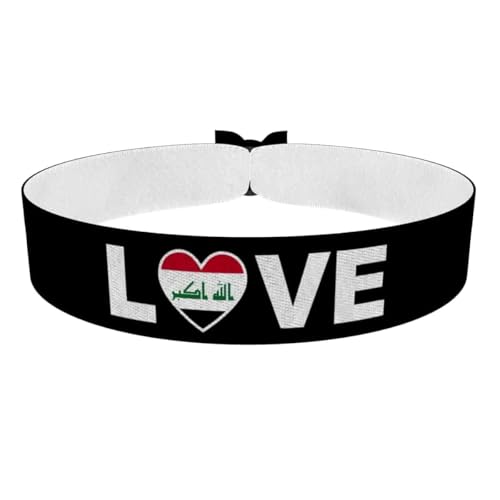 Druck-Palast Bracelet Love Irak - Drapeau en Tissu Satin - Bracelet Fan Irak - Accessoire Sportif CM - Unisexe - Idée Cadeau pour Fans de Football - Fierté Nationale - Fait Main et Durable