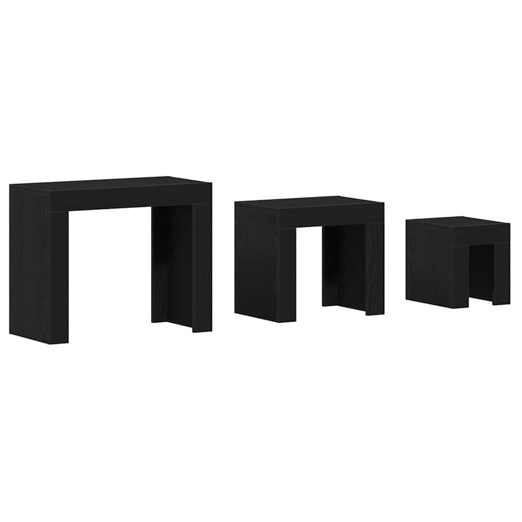 Mesas Nido 3 pcs Roble Negro Madera de ingeniería, Mobiliario Mesas Mesas Decorativas Mesas de Centro, Negro, 16.1kg