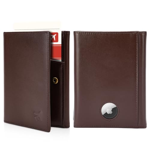 Polare Napa Leather Pilot Wallet Passport Holder RFID Blocking Tri-fold Travel Cover Document Organizer for Aviation Professionals (Coffee with AirTag Slot)
