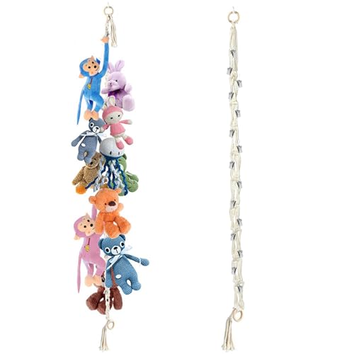 UOCAI Almacenamiento de peluches con 20 pinzas de metal para colgar juguetes de peluche para habitación infantil, red decorativa para peluches, cadena de almacenamiento para colgar sombreros