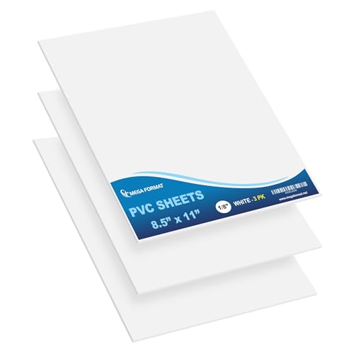 Image of Mega Format Expanded PVC Plastic Sheets - 8.5 inch X 11 inch Rigid White Sheet for Crafts, Signage, & Displays - Sintra, Celtec PVC Board - Waterproof for Outdoors Use - 1 /8 inch 3mm Thick - 3-Pk-White