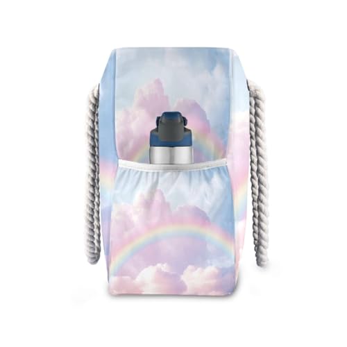 Rainbow in Cloud Beach Bag & Travel Tote Bag Large Sandproof with Zipper Closure, Wet Pouch for Swim Gym Travel, Lightweight Foldable Outdoor Bag3