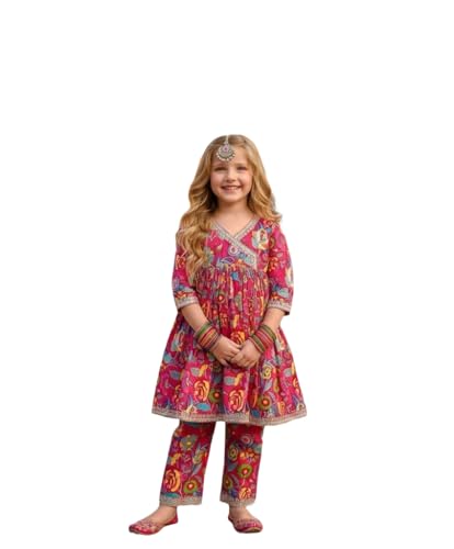 Image of A.T.U.N. (ALL THINGS UBER NICE) Girls Premium Cotton Kurti Sharara Combo Set | Vibrant Ethnic Traditional Print | Comfortable Festive Cultural Outfit for Kids