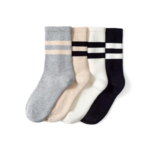 Image of 90% Cotton Women Socks, 4 Pairs Comfy Athletic Socks for Running & Casual Wear with Seamless Toe&Arch Support, Size 6-9