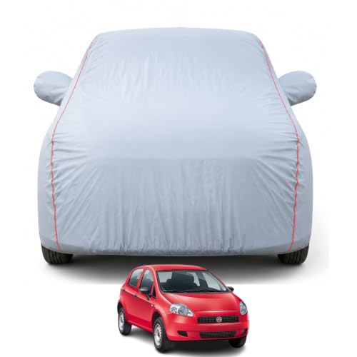 Image of Premium Car Cover for Fiat Punto Pure Model | Waterproof, UV & Dust Protection | Mirror & Antenna Pocket | Triple Stitched, Soft Inner Lining, Belt & Buckle (Dark Grey)