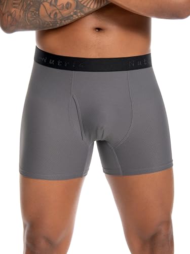 Nutria Mens Quick Dry Travel Underwear 4 Pack Mesh Breathable Hiking Boxer Briefs with Open Fly U012