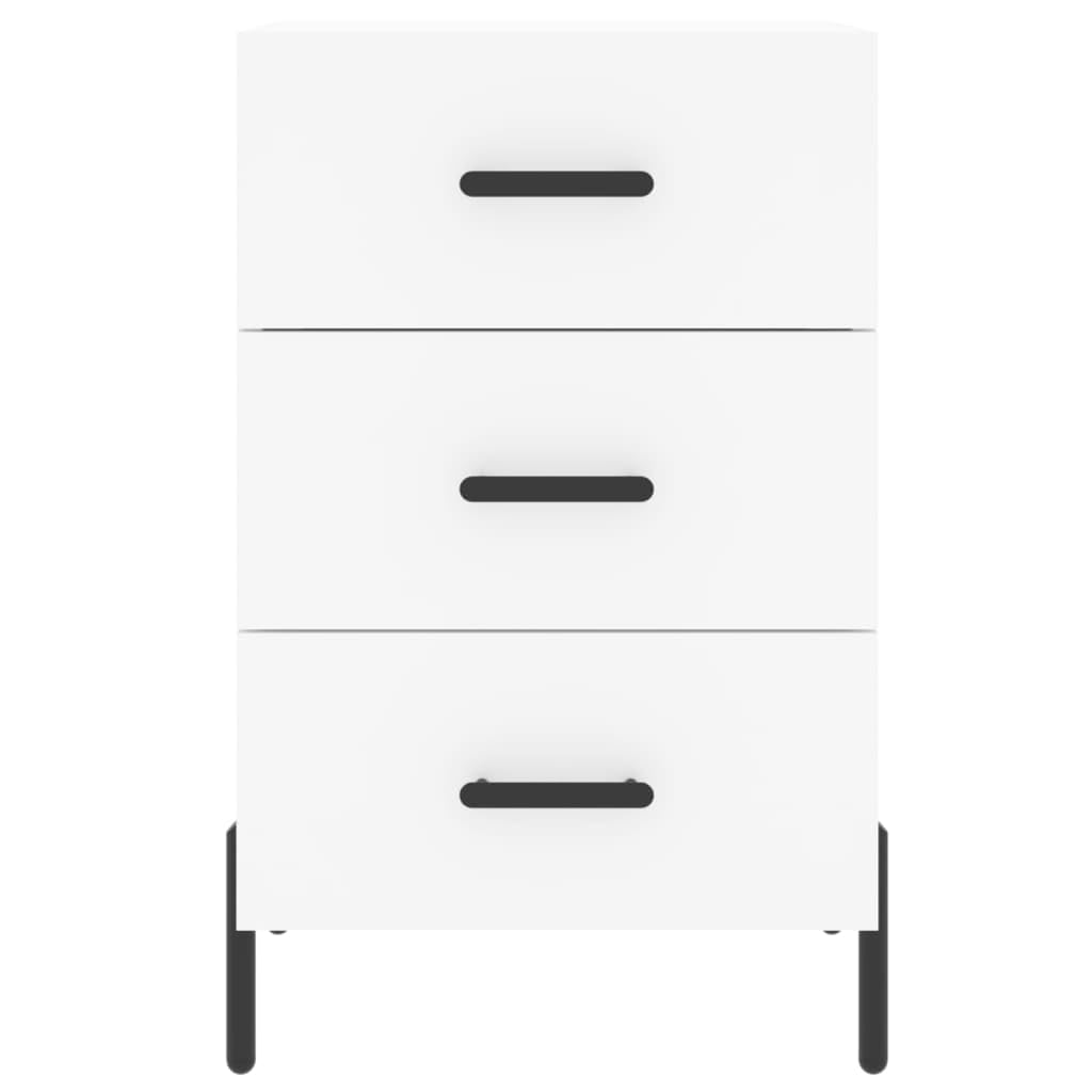 Comodino bianco in legno multistrato con piedini in ferro 40x40x66 cm, mobiletto moderno con cassetto e ripiano, contenitore salvaspazio per camera da letto, soggiorno, ufficio, corridoio