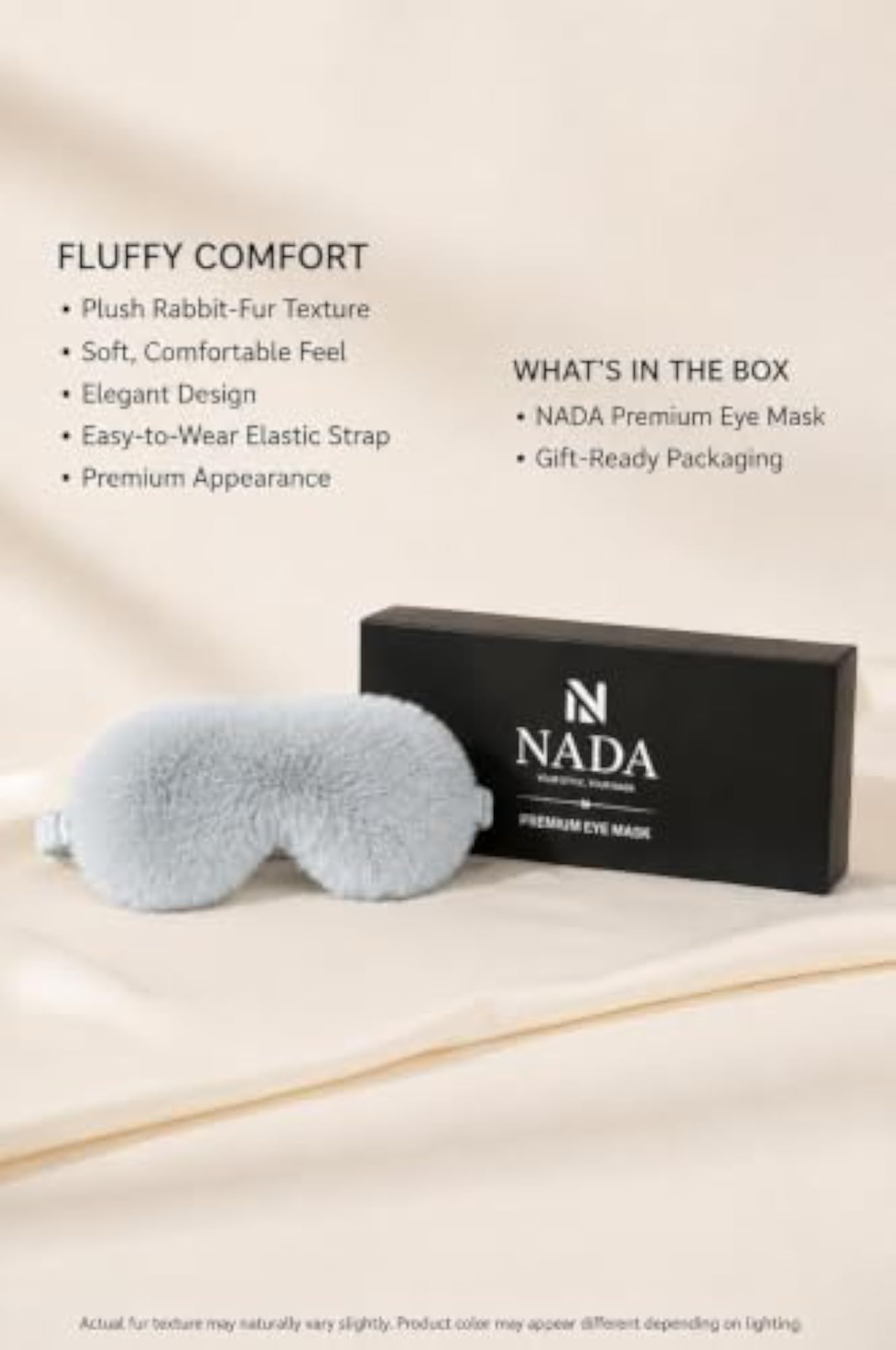 Soft Velvet Rabbit Fur Eye Cover, Light Blocking Blindfold for Sleep